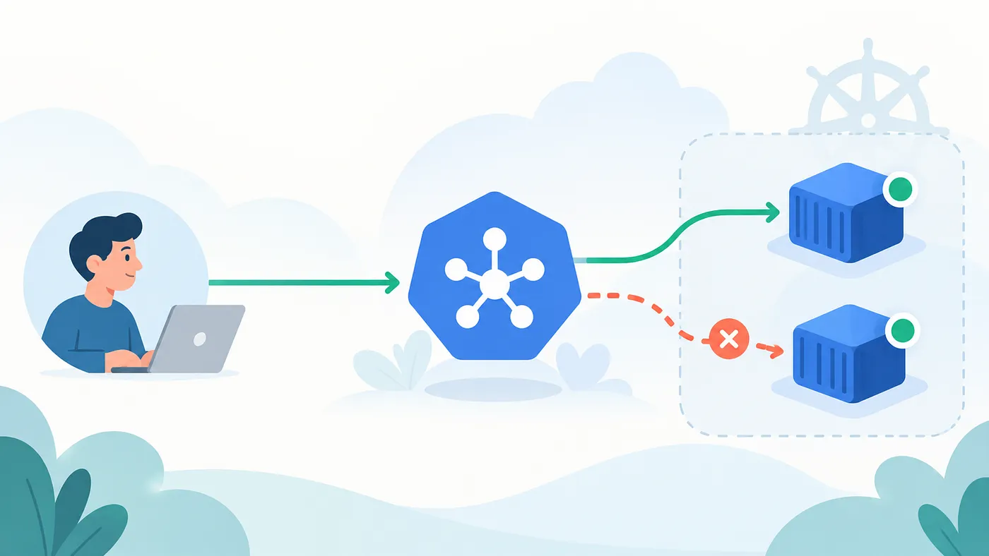 Ilustración original que sigue el tráfico desde el cliente hasta el Pod en Kubernetes.